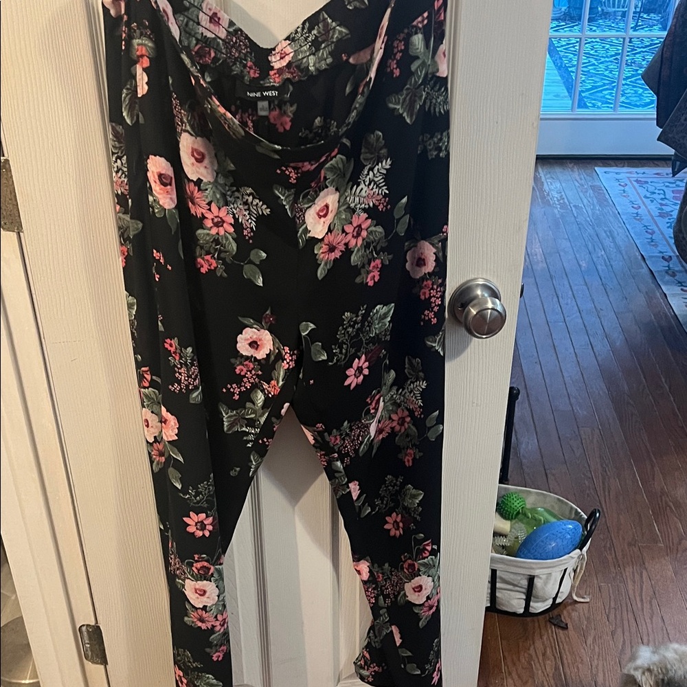 Nine West Black Floral Jumpsuit